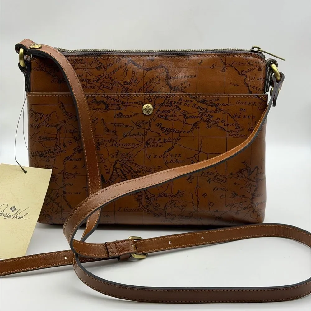 NWT Patricia Nash Avelino Leather Crossbody with Vintage Map of Print Italy